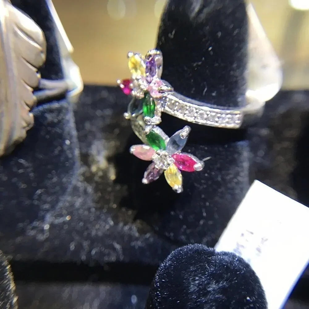 Robson Jewelers Multicolored Ring Sz9 FlowerDesign Silver 925 (Stones Simulated)